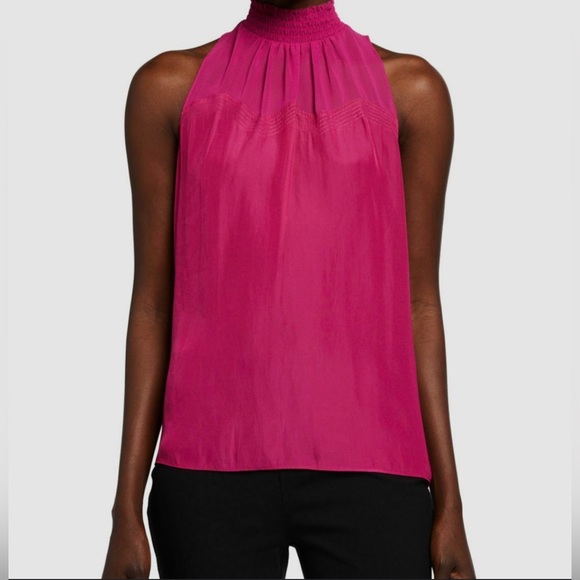 Ramy Brook Women's Pink Sleeveless Mock-Neck Keyhole Blouse Top Size Small - Picture 1 of 10